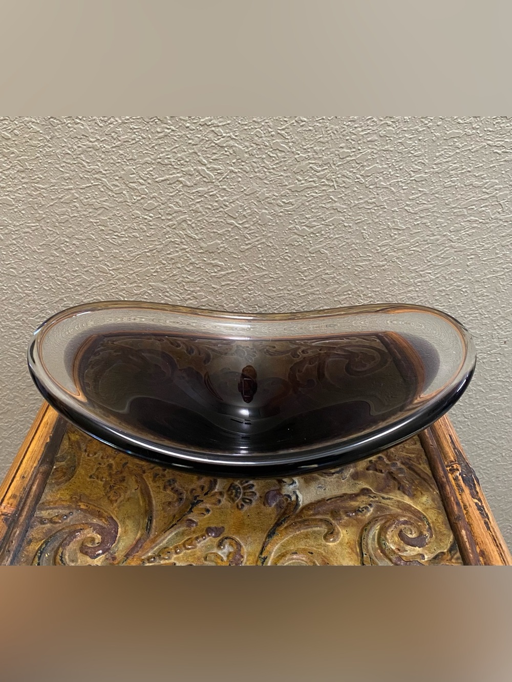 Bobbled Dark Purple & Clear MCM Scandinavian Glass Art Bowl Handcrafted Centerp